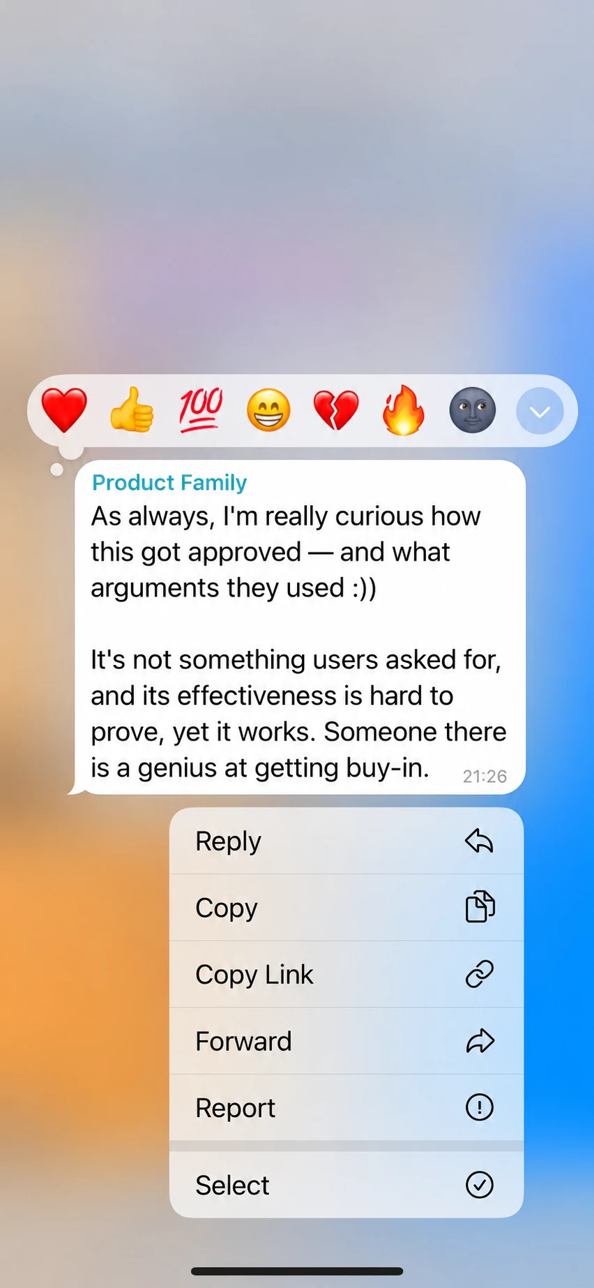 English translation of a Product Family comment about the campaign