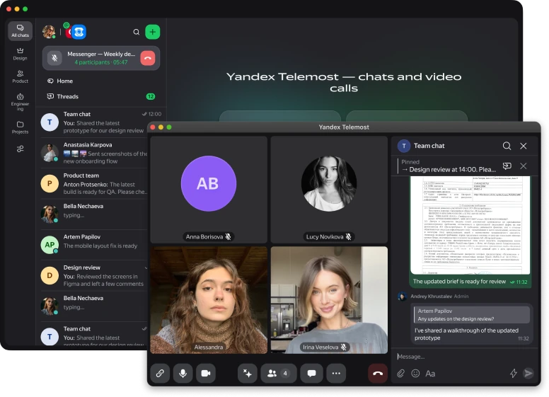 Unified Telemost workspace with chats and calls