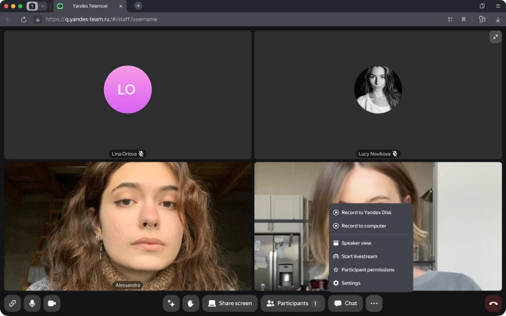 Expanded video call in the web workspace