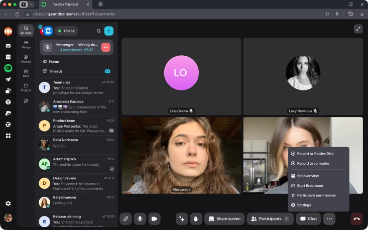 Web workspace during a video call